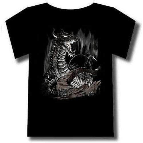 T-Shirt Dragon Dans Sa Caverne. Combattu Par Chevalier. Made In Usa