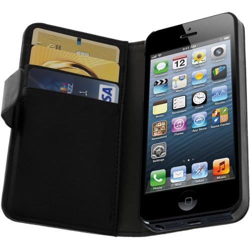 Etui Portefeuille Cuir Apple Iphone 5/5s - Housse Protection Clapet Noir