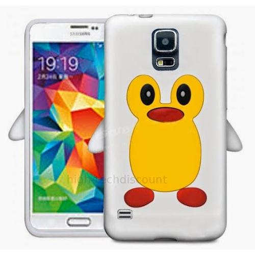 Housse Etui Coque Silicone Gel Pour Samsung I9600 Galaxy S5 + Film Ecran - Blanc Pingouin