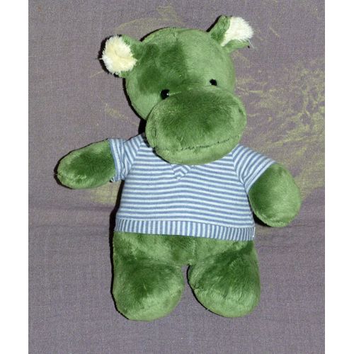Hippopotame Vert Jaune Tee Shirt Rayé Gris Et Blanc Nicotoy Doudou Peluche The Baby Collection