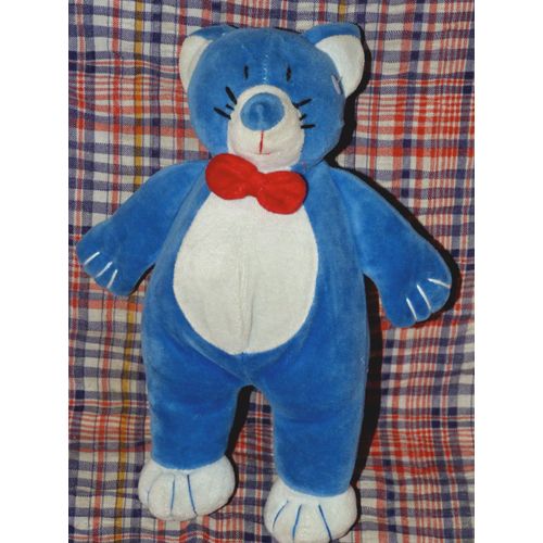 Chat Ours Doudou Peluche Cat Bear Tout Compte Fait Tcf Bleu Ciel Gris Noeud Papillon Rouge 25 Cm