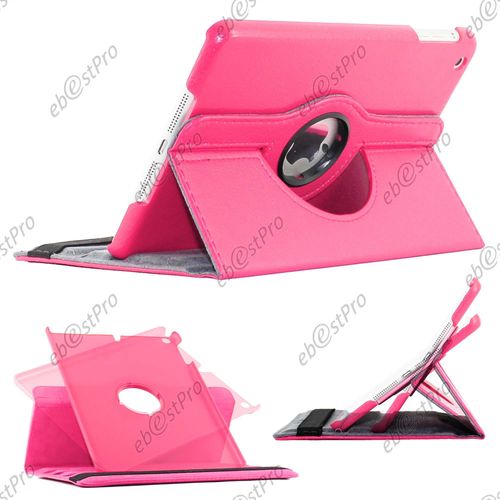 Rose Vif 360 Rotation Cuir Pochette Housse Coque Etui+Ecran Film Pour Apple Ipad Mini