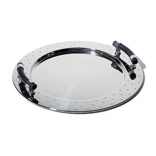 Alessi Mgvass Plateau Rond À Poignées En Acier Brillant Avec Poignées En Pa Noir