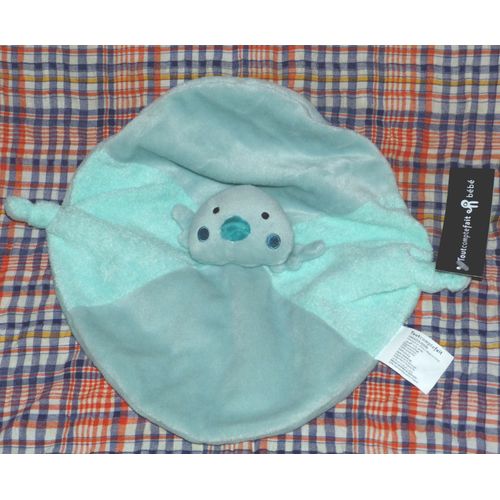 Doudou Plat Rond Vert Bleu  Poussin Oiseau Canard Tcf Tout Compte Fait