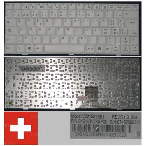 Clavier Qwertz Suisse / Swiss Pour PackardBell Easy Note BG45 BG46 Series, Blanc / White, Model: V021562EK1, P/N: 04GNQV2KSF00