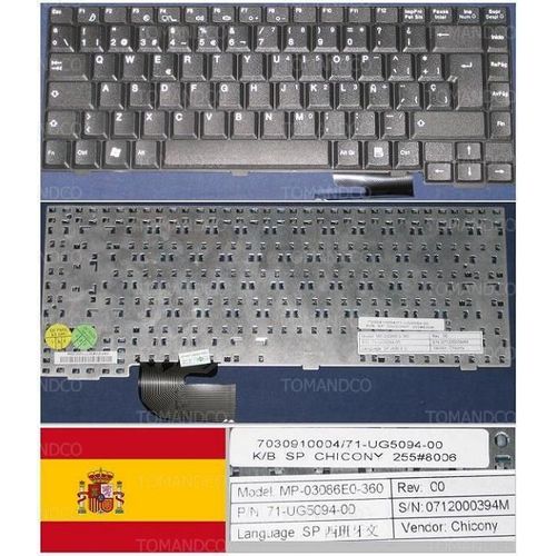 Clavier Qwerty Espagnol / Spanish Pour Pour FUJITSU AMILO A1640 A1645 M1424 M1425 Series, Noir / Black, Model: MP-03086FE0-360, P/N: 71-UG85094-00, 7030910004