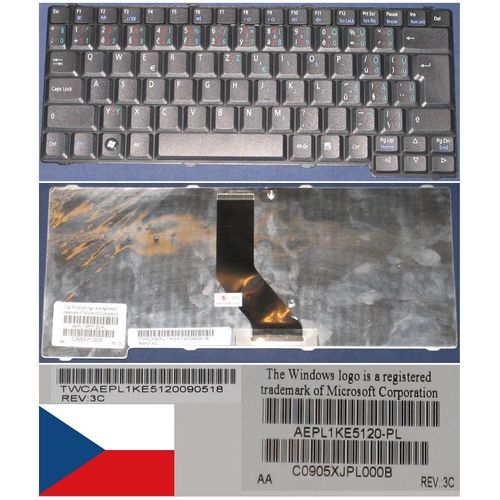 Clavier Qwertz / Qwerty Tchèque / Czech Pour Packard Bell EasyNote MZ35 ARGO C, MZ36 ARGO C2 Series, Noir / Black, P/N: AEPL1KE5120-PL, C0905XJPL000B