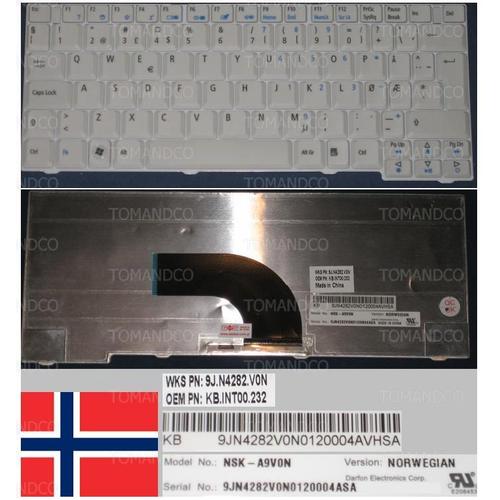 Clavier Qwerty Norvégien / Norwegian Pour ACER ASPIRE AS2920 2920 AS2420 2420 2920Z Series, Gris / Grey, Model: NSK-A9V0N, P/N: 9J.N4282.V0N, KB.INT00.232