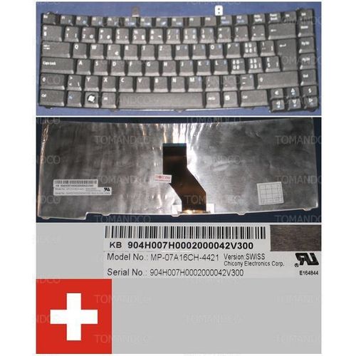 Clavier Qwertz Suisse / Swiss Pour ACER Travelmate TM4520, 4520, 4320, 4720, 5310, 5320, 5520, 5710, 5720, 7320, 7720 Series, Noir / Black, Model: MP-07A16CH-4421, P/N: 90.4H007.H00