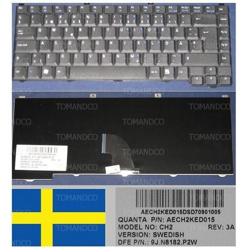 Clavier Qwertz Suédois / Swedish Pour PACKARDBELL CH2 Series, Noir / Black, Model: CH2, P/N: 9J.N8182.P2W, AECH2KED015