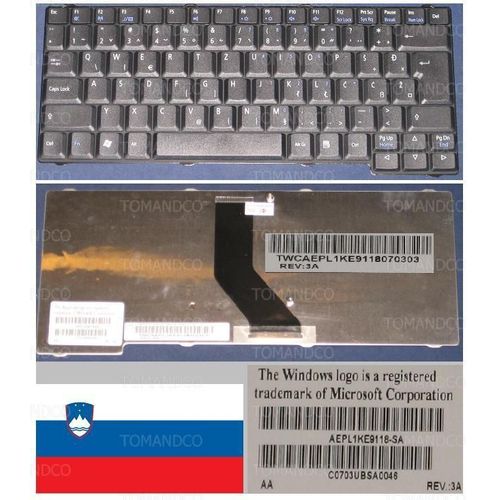 Clavier Qwertz Slovénie / Slovenia Pour Packard Bell Argo C Series, Noir / Black, Model: AEPL1KE9118-SA, P/N: C0703UBSA0046, TWCAEPL1KE9