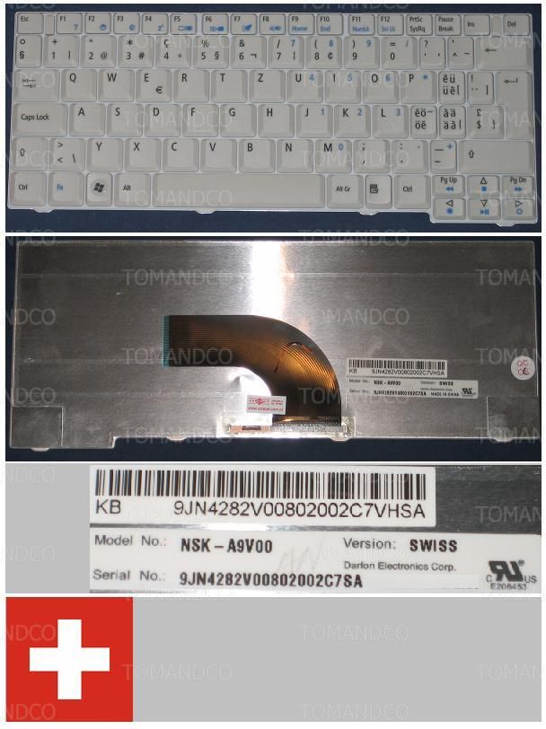 Clavier Qwertz Suisse / Swiss Pour ACER ASPIRE AS2920 2920 AS2420 2420 2920Z Series, Gris / Grey, Model: NSK-A9V00, P/N: 9J.N4282.V00