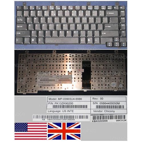 Clavier Qwerty US International Pour ACER ASPIRE 9100, Noir / Black, Model: MP-03903U4-6986, P/N: PK13ZK90200, KBA5203006