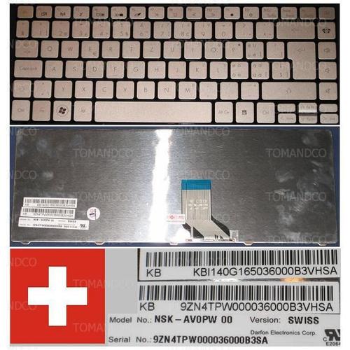 Clavier Qwertz Suisse / Swiss Pour Packard Bell Easynote BFS2 NX82 NX86, Gris Clair / Silver, Model: NSK-AV0PW, P/N: 9Z.N4TPW.000, KBI140G1650