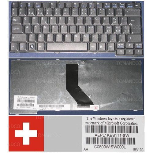 Clavier Qwertz Suisse / Swiss Pour Packard Bell Easynote MZ35, Noir / Black, P/N: AEPL1KES111-SW, C0809WISW000L