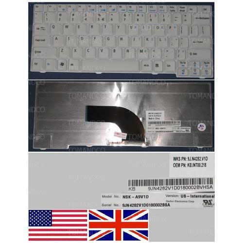 Clavier Qwerty US International Pour ACER ASPIRE AS2920 2920 AS2420 2420 2920Z Series, Blanc / White, Model: NSK-A9V10, P/N: 9J.N4282.V1D, KB.INT00.218