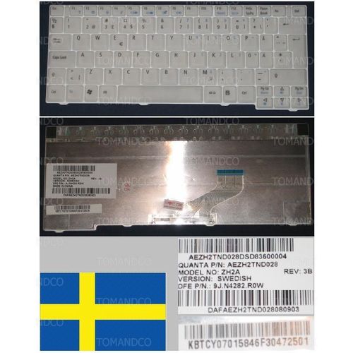 Clavier Qwertz Suédois / Swedish Pour ACER TravelMate 3020 Series, Blanc / White, Model: ZH2A, P/N: 9J.N4282.R0W, AEZH2TND028, KBTCY070158