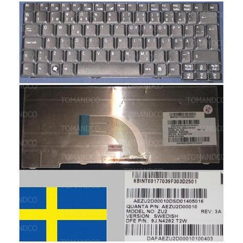 Clavier Qwertz Suédois / Swedish Pour ACER Ferrari 1100, 1200, TravelMate 6252, 6290, 6291, 6292 Series, Noir / Black, Model: ZU2, P/N: 9J.N4282.T2W, AEZU2D00010, KBINT001770