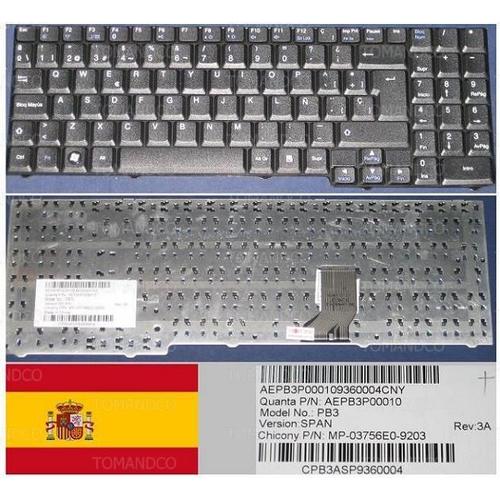 Clavier Qwerty Espagnol / Spanish Pour Packard Bell EasyNote SB65 MINOS GM, SB85 MINOS GP, SB86 MINOS GP2, SB87 MINOS GP3 Series, Noir / Black, Model: PB3, MP-03756E0-9230, P/N: AEPB3P00010,