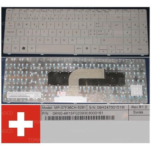 Clavier Qwertz Suisse / Swiss Pour Packard Bell Easynote ST86, Blanc / White, Model: MP-07F36CH-5281, P/N: 0KN0-4K1SF02