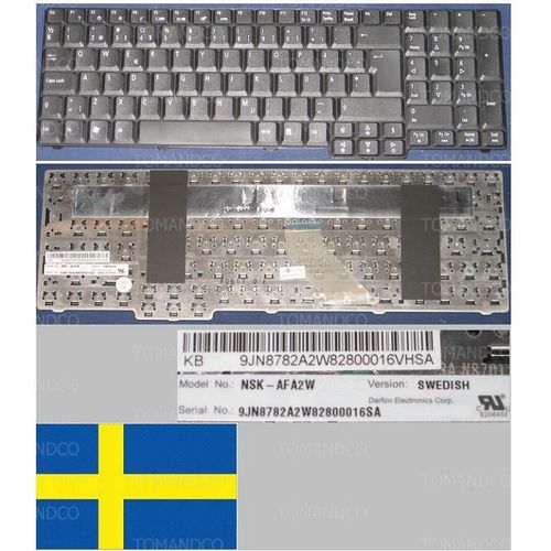Clavier Qwertz Suédois / Swedish Pour ACER ASPIRE 9410 9400 9300 7000 7100 Series, Noir / Black, Model: NSK-AFA2W, P/N: 9J.N8782.A2W