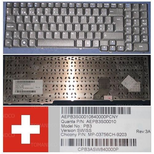 Clavier Qwertz Suisse / Swiss Pour Packard Bell Notebook EasyNote SB85 MINOS GP, Packard Bell Notebook EasyNote SB87 MINOS GP3, Noir / Black, Model: PB3, P/N: MP-03756CH-9203, AEPB3S00010