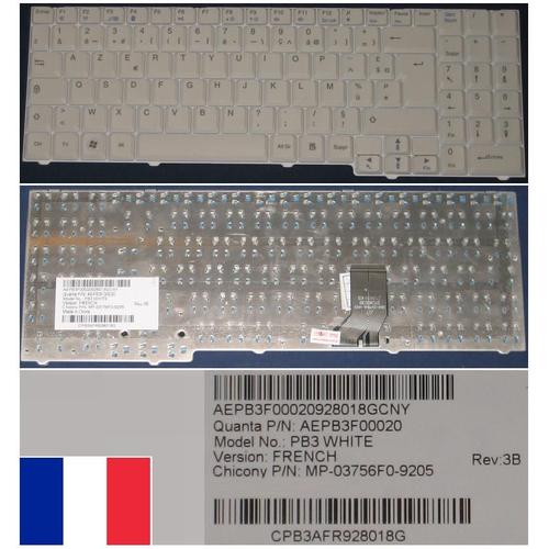 Clavier Azerty Français / French Pour Packard Bell EasyNote SB88 MINOS GP2W, GP3W Series, Blanc / White, Model: PB3, P/N: AEPB3F00020, MP-03756F0-9205
