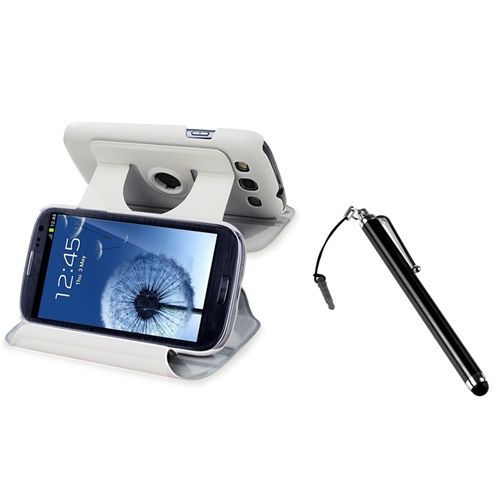Blanc Flip Cuir Housse Coque Etui+Stylus Pen Pour Samsung Galaxy S Iii S3 I9300 I9305