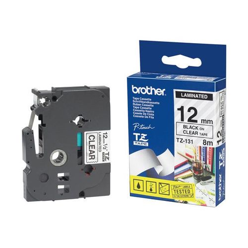 Brother TZ131 - Noir sur transparent - Rouleau (1,2 cm x 8 m) 1 unités bande imprimante - pour P-Touch PT-1080, 1090, 1100, 1190, 1230, 1290, 1760, 1830, 2110, 2430, 3600, PT-GL-200