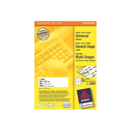 Avery - Étiquettes multi-emploi - blanc - 105 x 33.8 mm 1600 étiquette(s) ( 100 feuille(s) x 16 )