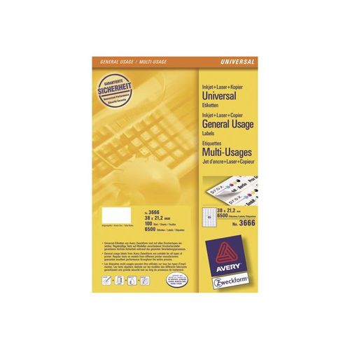 Avery - Étiquettes multi-emploi - blanc - 38.1 x 21.2 mm 6500 étiquette(s) ( 100 feuille(s) x 65 )