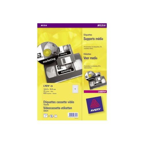 Avery - Étiquettes pour cassettes vidéo - blanc - 145 x 17 mm 400 étiquette(s) ( 25 feuille(s) x 16 )