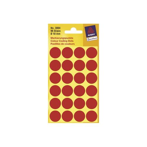Avery Zweckform - Étiquettes adhésives arrondies - rouge - Arrondi 18 mm 96 étiquette(s) ( 4 feuille(s) x 24 )