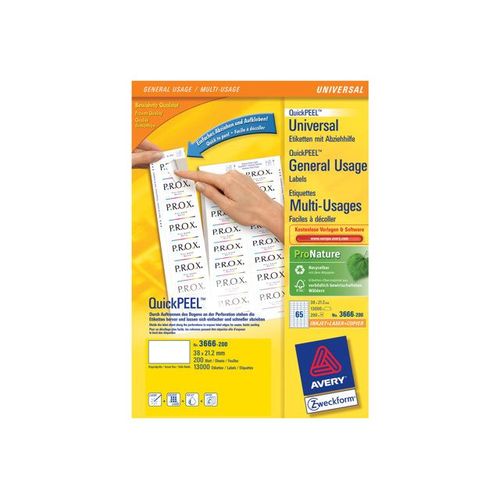 Avery Zweckform Universal - Étiquettes - blanc - 38 x 21.2 mm 13000 étiquette(s) ( 200 feuille(s) x 65 )