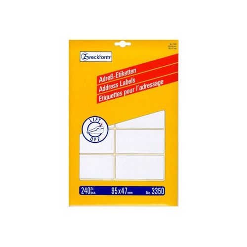 Avery Zweckform - Étiquettes d'adresse autocollantes permanentes - blanc - 95 x 47 mm 240 étiquette(s) ( 20 feuille(s) x 12 )