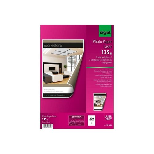 Sigel Photo Paper for Colour Laser/Copier LP343 - Papier photo glacé double face - A3 (297 x 420 mm) - 135 g/m² - 200 feuille(s)