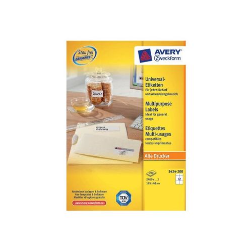 Avery Zweckform 3424 - Étiquettes - blanc - 48 x 105 mm 2400 étiquette(s) ( 200 feuille(s) x 12 )