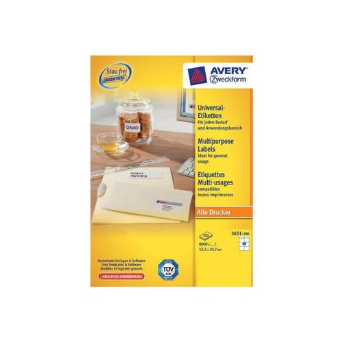 Avery Zweckform Universal - Étiquettes en papier adhésif permanent - blanc - 52.5 x 29.7 mm 8000 étiquette(s) ( 200 feuille(s) x 40 )