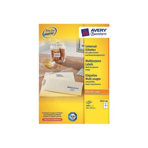 Avery Zweckform 3653 - Étiquettes en papier adhésif permanent - blanc - 105 x 42.3 mm 2800 étiquette(s) ( 200 feuille(s) x 14 )