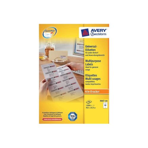 Avery Zweckform Universal - Étiquettes en papier adhésif permanent - blanc - 48.5 x 16.9 mm 12800 étiquette(s) ( 200 feuille(s) x 64 )