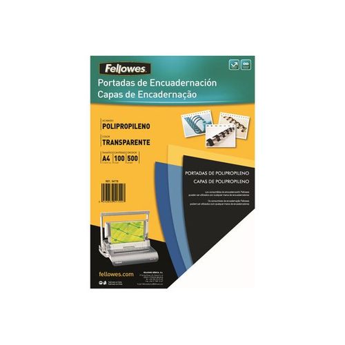 Fellowes - A4 (210 x 297 mm) - 450 microns transparent - 100 unités couverture à reliure polypropylène - pour Fellowes ESP50, Galaxy 500, Galaxy E, Metal 50, Metal Quasar, PB 2650, Quasar 130, WB...