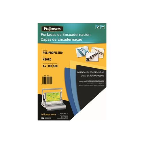 Fellowes - A4 (210 x 297 mm) - 450 microns noir - 100 unités couverture à reliure polypropylène - pour Fellowes ESP50, Galaxy 500, Galaxy E, Metal 50, Metal Quasar, PB 2650, Quasar 130, WB 500