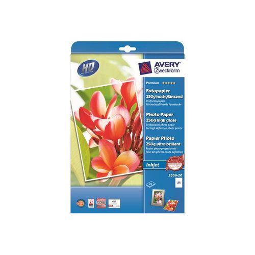 Avery Premium Glossy Photo Paper - Papier photo brillant - blanc - A4 (210 x 297 mm) - 250 g/m² - 25 feuille(s)