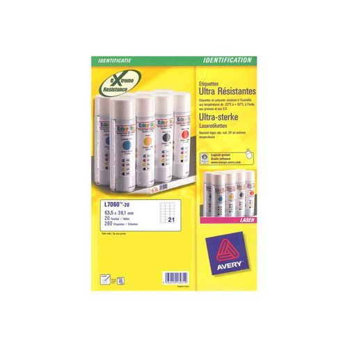 Avery Heavy Duty Laser Labels - Étiquettes en polyester - blanc - 63.5 x 38.1 mm 420 étiquette(s) ( 20 feuille(s) x 21 )