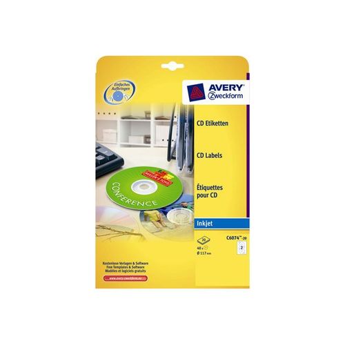 Avery CD/DVD Labels - Étiquettes pour CD/DVD - brillant - rond 117 mm 40 étiquette(s) ( 20 feuille(s) x 2 )
