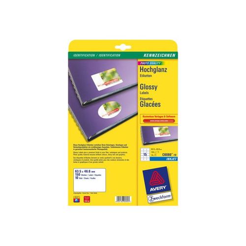 Avery C6080 - Étiquettes sur papier photo glacé - blanc - 46.6 x 63.5 mm 150 unités ( 10 feuille(s) x 15 )