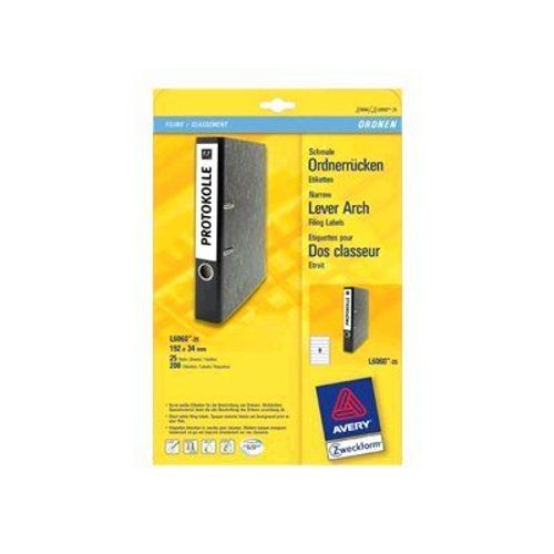 Avery L6060 - Étiquettes pour dossiers - blanc - 34 x 192 mm 800 unités ( 100 feuille(s) x 8 )