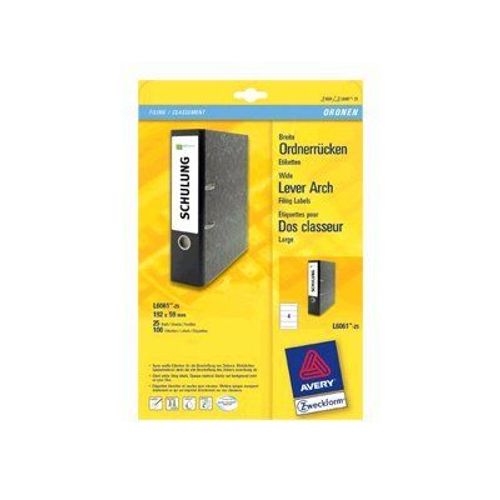 Avery L6061 - Étiquettes pour dossiers - blanc - 59 x 192 mm 400 unités ( 100 feuille(s) x 4 )