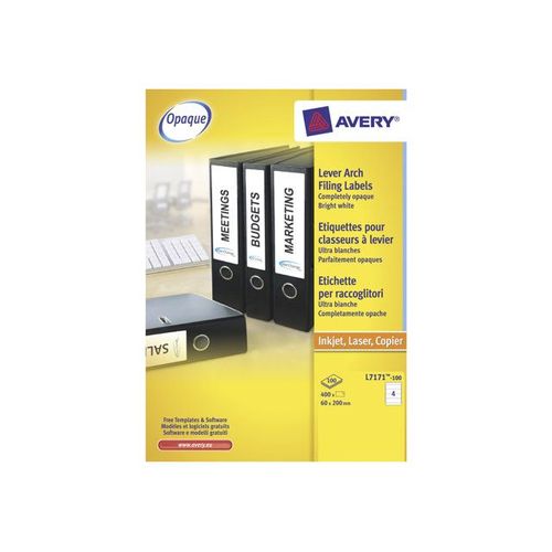 Avery Laser+ - Étiquettes pour dossiers - blanc - 60 x 200 mm 400 étiquette(s) ( 100 feuille(s) x 4 )