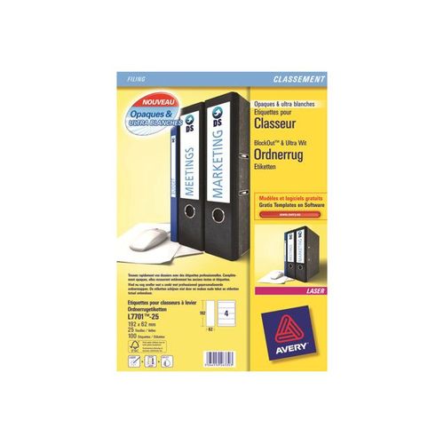 Avery Filing Labels - Étiquettes pour dossiers - 62 x 192 mm 100 étiquette(s) ( 25 feuille(s) x 4 )
